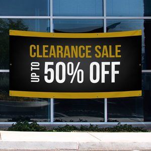 Retail Sign 4ft wide 2ft tall Clearance Sale Up to 50% Off Generic Vinyl Banner